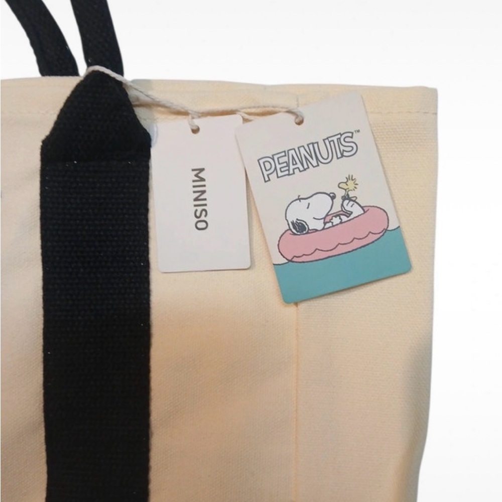 Peanuts Snoopy Little Cutie Canvas Tote Bag Cream Black Doghouse Graphic Small - Picture 5 of 7